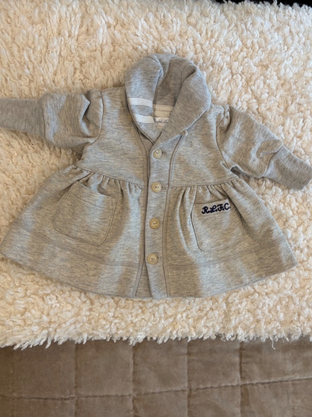 RALPH LAUREN GIRL'S GRAY COLLAR CARDIGAN SWEATER DRESS 3 MONTHS